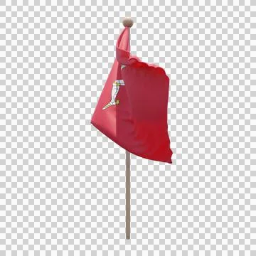 Isle of Mann 3d illustration flag on pole. Wood flagpole Stock Illustration