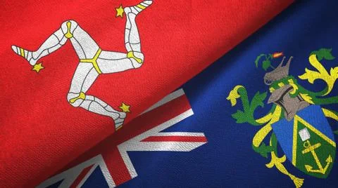 Isle of Mann and Pitcairn Islands two flags textile cloth, fabric texture Stock Photos