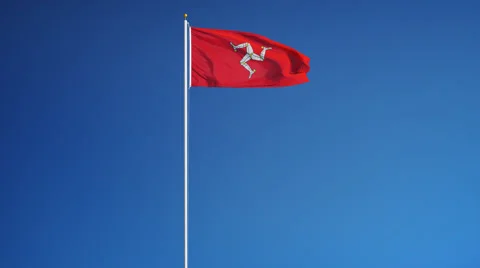 Isle of Mann flag in slow motion seamlessly looped with alpha Stock Footage 64267482