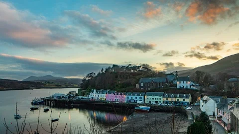 Isle of Skye Portree Timelapse Sunset 4K 3840x2160 25FPS Prores 422HQ Stock Footage
