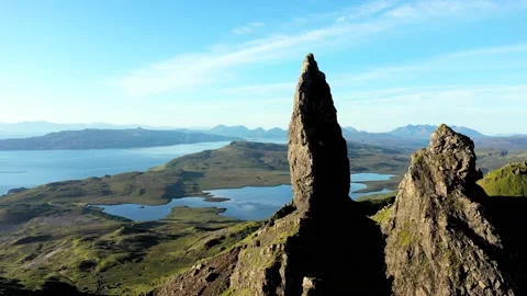 Isle of Skye, Scotland Highlands stunning aerial view of the Storr Stock Footage