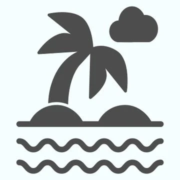Isle solid icon. Island line beach palm and sea illustration isolated on white Stockillustratie