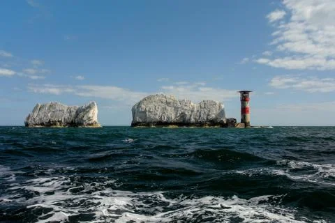 Isle of wight Cliffs Needles lighthouse Stock Photos