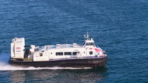 Isle of Wight Hovercraft Crossing the Solent Toward Portsmouth on Sunny Spring Stock Footage 336090382