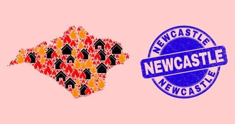 Isle of Wight Map Mosaic of Fire and Buildings and Grunge Newcastle Seal Ilustración de archivo