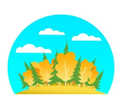 Islet of autumn forest with clouds Stock Illustration