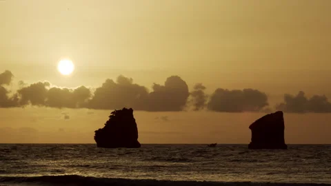 Islet At Sunset, Small Boat In Foreground Stock Footage 152915838