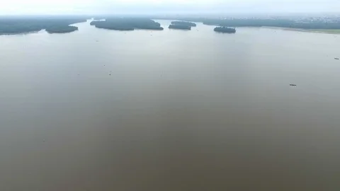 Islets and bridge under construction in Douala bay Stock Footage 87124501