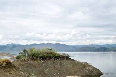 Islets form within the lake when water recede during long summer Stock Photos