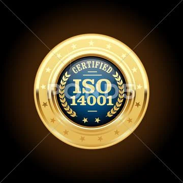 ISO 14001 certified medal - quality standard golden insignia Stock Illustration