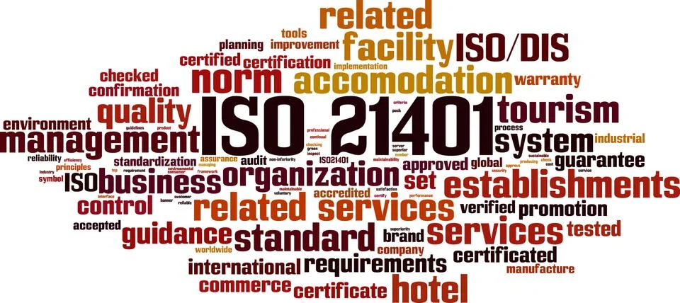 ISO 21401  word cloud Stock Illustration