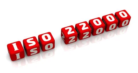 ISO 22000 text composed from red cubes 库存插图