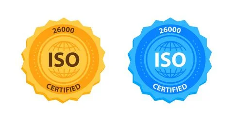 ISO 26000 Quality Management Certification Badge Gold and blue. Vector Stockillustratie