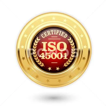 ISO 45001 certified medal - occupational health and safety insignia Stock Illustration