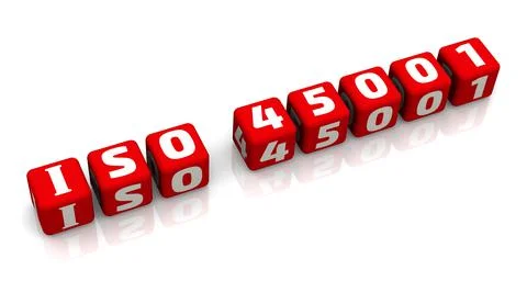 ISO 45001 text composed from red cubes Ilustração Stock