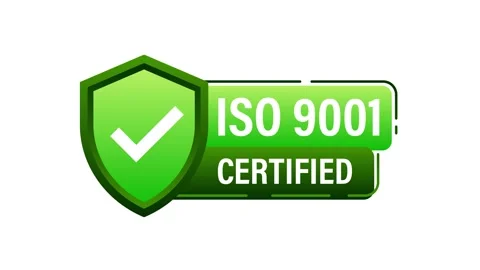 ISO 9001 certification label with shield and check mark on white and blue Vídeo Stock 314961336