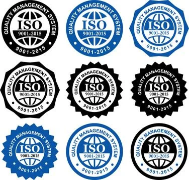ISO 9001 Quality Management Certification Badges and Approval Seals Stock Illustration