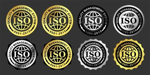ISO 9001 Quality Management System Certification Badges for Business Standards Stock Illustration