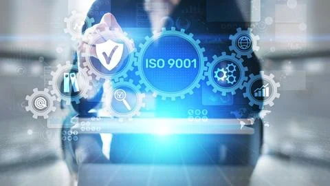 ISO 9001 Standards quality control business technology concept on virtual scr Stock Photos