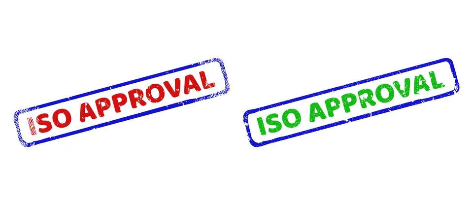ISO APPROVAL Bicolor Rough Rectangular Seals with Unclean Textures Stock Illustration