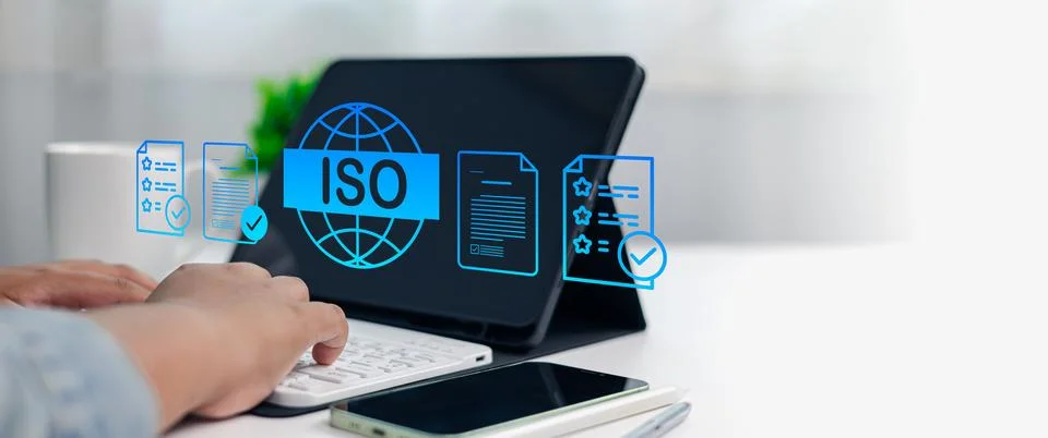 ISO Certification and Quality Management System Concept with Digital Docume.. Stock Photos