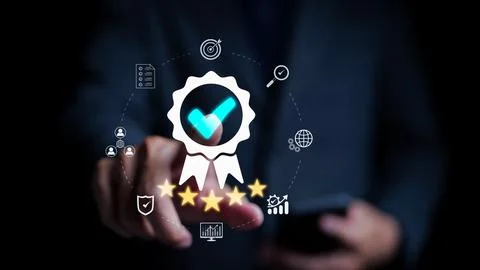 ISO certification and standardization concept. Hand shows the sign. Stock Photos