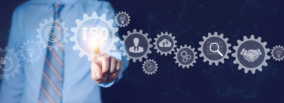 ISO certification process and quality management for business and companies.. Stock Photos