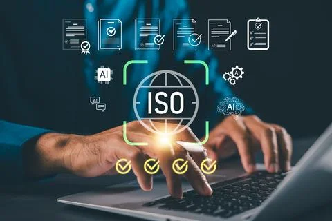 Iso certification process digital checklist document approval quality assur.. Stock Photos
