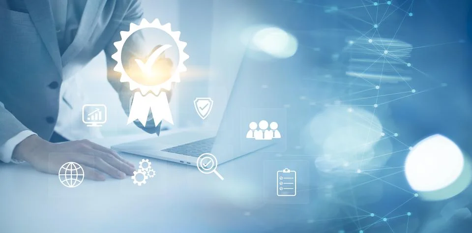 ISO Certification of standards quality control assurance business technology  Stock Photos