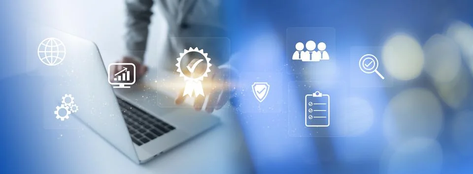 ISO Certification of standards quality control assurance business technology  Stock Photos