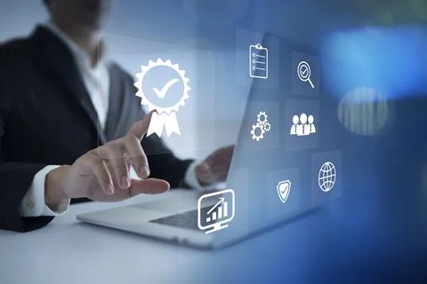 ISO Certification of standards quality control assurance business technology  Stock Photos