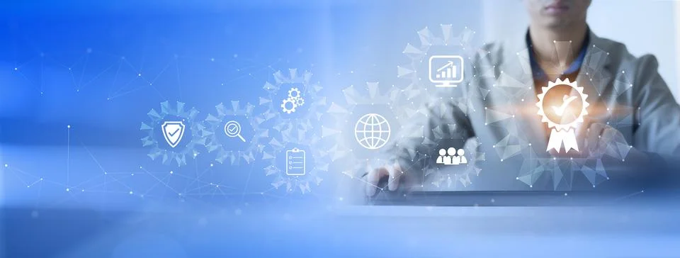ISO Certification of standards quality control assurance business technology  Stock Photos