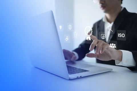 ISO Certification of standards quality control assurance business technology  Stock Photos