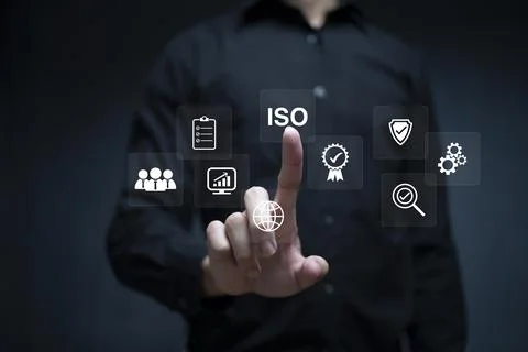 ISO Certification of standards quality control assurance business technology  Stock Photos