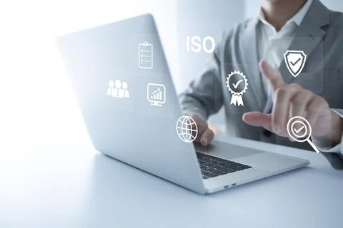 ISO Certification of standards quality control assurance business technology  Stock Photos