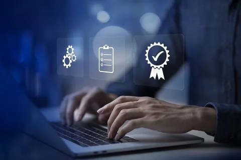 ISO Certification of standards quality control assurance business technolog.. Stock Photos