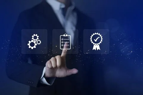 ISO Certification of standards quality control assurance business technolog.. Stock Photos