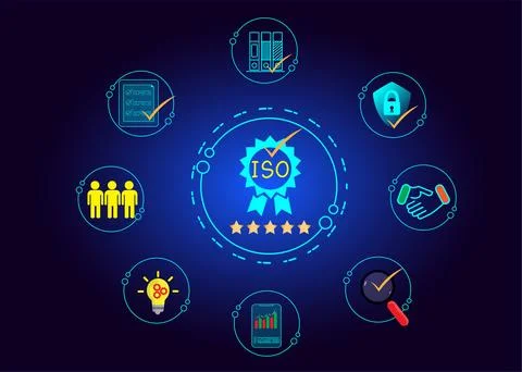 ISO certified business,Certification and standardization process Stock Illustration