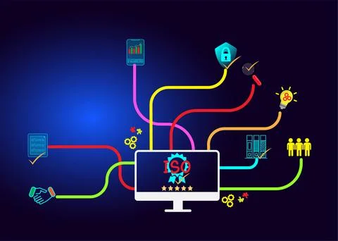 ISO certified business,Certification and standardization process Stock Illustration