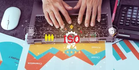 ISO certified business,Certification and standardization process conformity.. Stock Photos