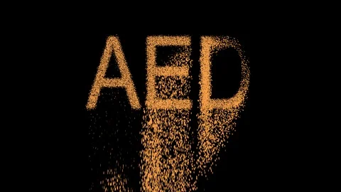 ISO code currency AED appears from the sand, then crumbles. Alpha channel 스톡 동영상 90611697