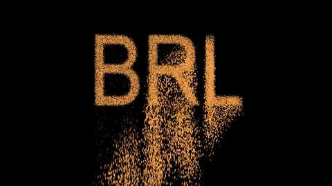 ISO code currency BRL appears from the sand, then crumbles. Alpha channel 스톡 동영상 90612338