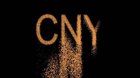 ISO code currency CNY appears from the sand, then crumbles. Alpha channel 스톡 동영상 90613155