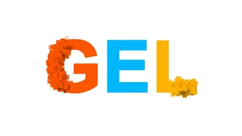 ISO code currency GEL from letters of different colors appears behind small Video stock 89378496