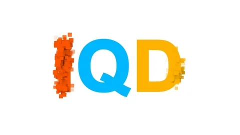 ISO code currency IQD from letters of different colors appears behind small Video stock 89378647