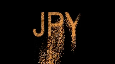 ISO code currency JPY appears from the sand, then crumbles. Alpha channel 스톡 동영상 90686789