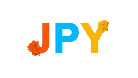 ISO code currency JPY from letters of different colors appears behind small Stock Footage 89329734