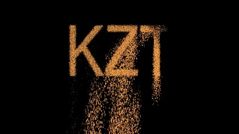 ISO code currency KZT appears from the sand, then crumbles. Alpha channel Video stock 90686963