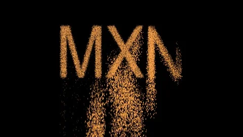 ISO code currency MXN appears from the sand, then crumbles. Alpha channel Video stock 90687538