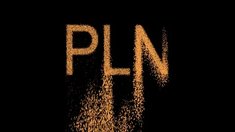 ISO code currency PLN appears from the sand, then crumbles. Alpha channel 스톡 동영상 90687745